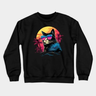 Retro Wave Japanese Bobtail Cat Shirt Crewneck Sweatshirt